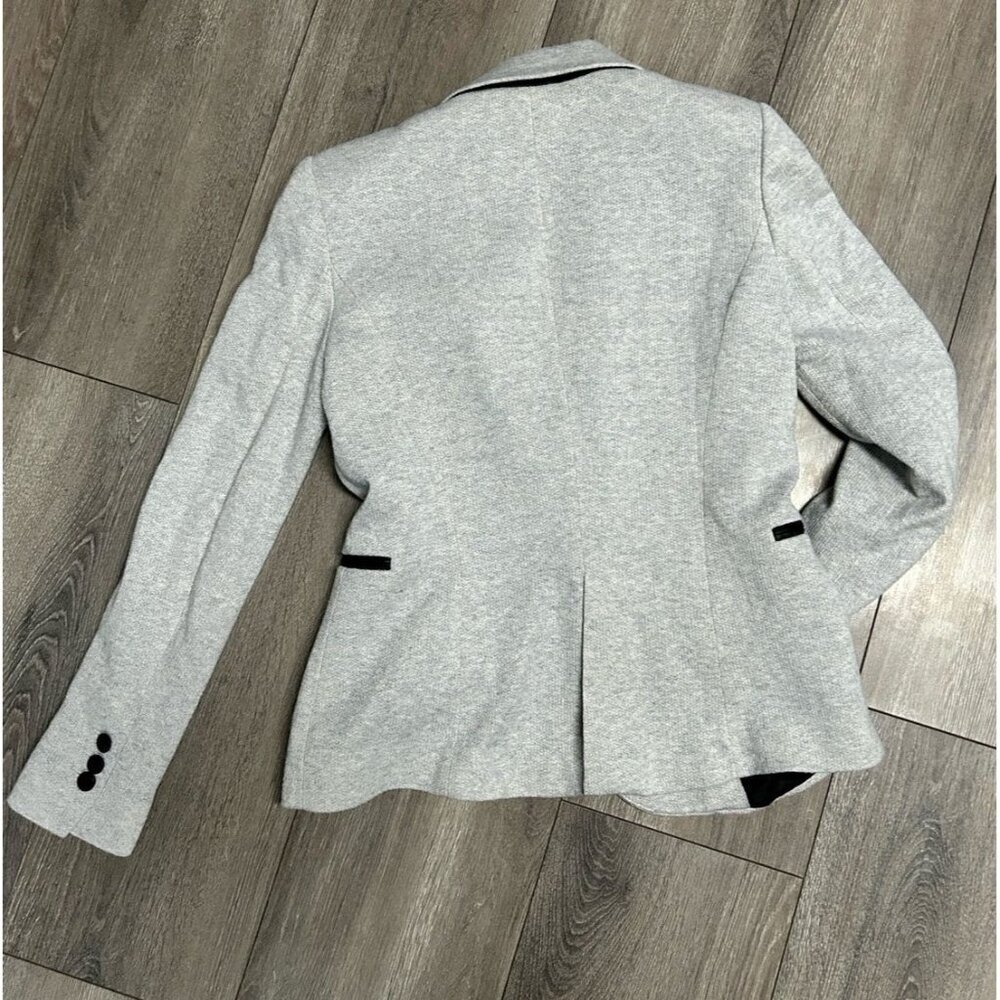 Zara Basic sz M gray blazer w/faux black leather trim classy stylish clean lines - Picture 4 of 9